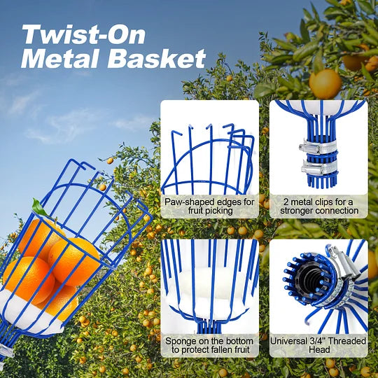 DOBEN 12FT Carbon Fiber Fruit Picker Pole with Basket Telescoping, Apple Picker with Handle, Fruit Tree Picker Tool for Getting Fruits Lemons Apples Guavas Avocados Pears Mangoes Oranges