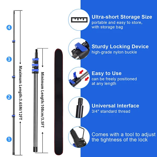 DOBEN Carbon Fiber Light Bulb Changer Pole 18FT Reach, Ultra Light Telescopic Extension Lightbulb Pole for High Ceilings, Recessed & Flood Lights, Incandescent Bulbs, Anit-Corrosion, Extends 3-12FT