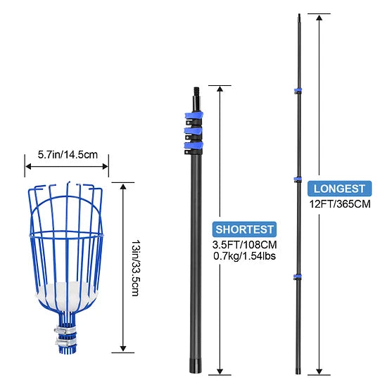 DOBEN 12FT Carbon Fiber Fruit Picker Pole with Basket Telescoping, Apple Picker with Handle, Fruit Tree Picker Tool for Getting Fruits Lemons Apples Guavas Avocados Pears Mangoes Oranges