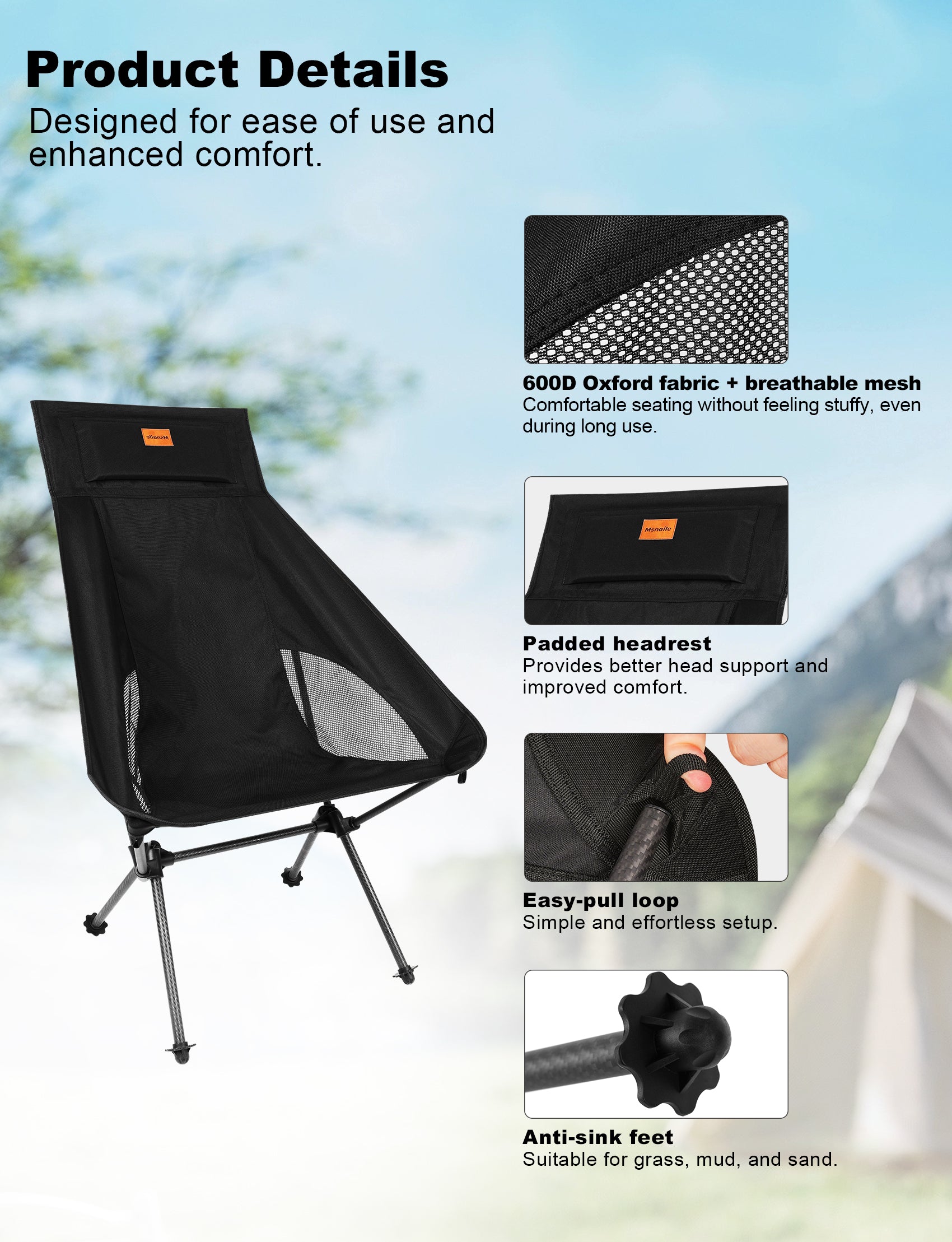 campingstuhl carbon Msnaile Premium Carbon Fiber High-Back Camping Chair – 2.7lbs Ultralig