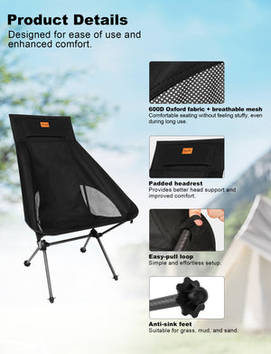 Msnaile Army Green Carbon Fiber Camping Chair – 2.7lbs Ultralight High-Back Folding Chair, 330lbs Capacity Heavy Duty Outdoor Seat for Tactical Camping & Hiking