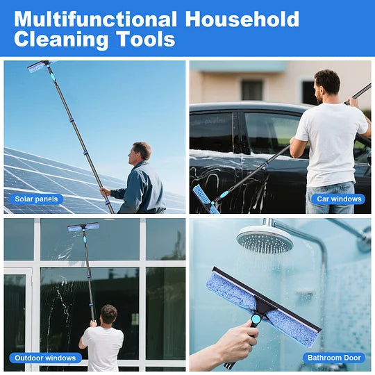 DOBEN 12-Foot Carbon Fiber Window Cleaner Tool with Telescopic Extension Pole, Rotating Scrubber & Squeegee - Durable Lightweight Design for Indoor/Outdoor Glass Cleaning