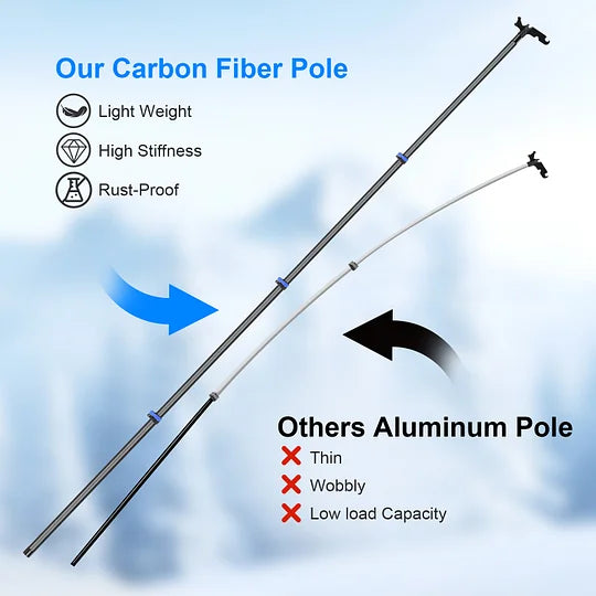DOBEN Carbon Fiber Christmas Light Pole Hanger Tool Tree, 4.7 to 24FT Telescopic Extension Pole with Utility Hook for Holiday Light Installation, Multi Purpose Pole with Universal Thread Lightweight