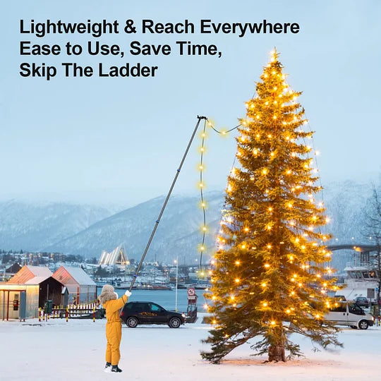 DOBEN Carbon Fiber Christmas Light Pole Hanger Tool Tree, 4.7 to 24FT Telescopic Extension Pole with Utility Hook for Holiday Light Installation, Multi Purpose Pole with Universal Thread Lightweight