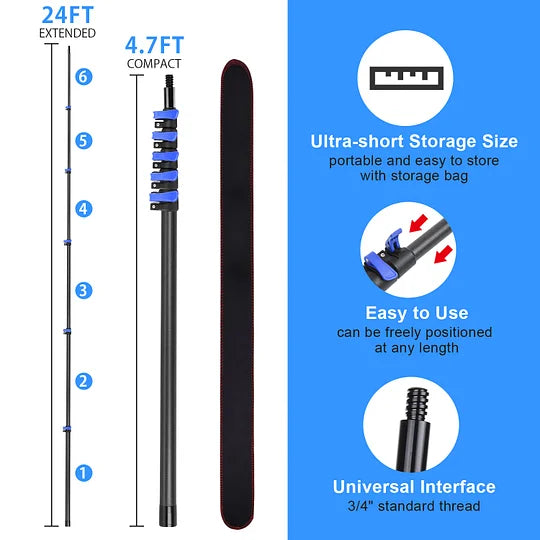 30 Foot High Ceiling Duster Kits with 4.7-24 FT Carbon Fiber Extension Pole, Feather Duster, Cobweb Duster, Ceiling Fan Duster, Window Squeegee & Cleaner with Pole 24 Ft