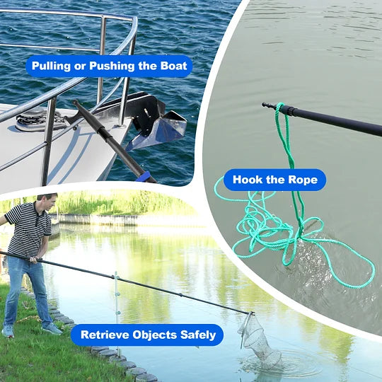 Carbon Fiber Telescoping Boat Hook, Boat Hooks for Docking with Telescoping Extension Pole, Lightweight and Sturdy Push Pole with 3/4" Thread Boating Accessories 3.5-12FT