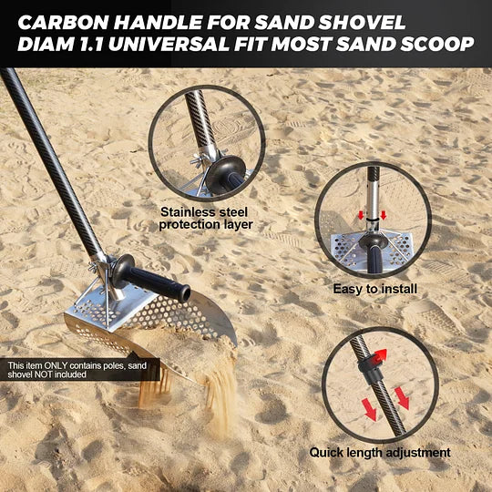Sand Scoop Metal Detecting Carbon Handle Telescopic Pole, Metal Detector Shovel Handle 47' Diam 1.14(29mm) Lightweight Rust-Proof, Carbon Fiber Telescopic Pole For Sand Dipper Beach Scoop, Sand Sifter