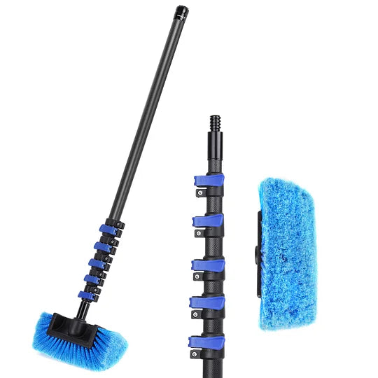 DOBEN Telescoping Car Wash Brush Kit - 4.7 to 24 Feet Carbon Fiber Extension Pole with Ultra Soft Bristle Brush Head - for RV, Truck, Auto, Home, Deck & Siding Cleaning