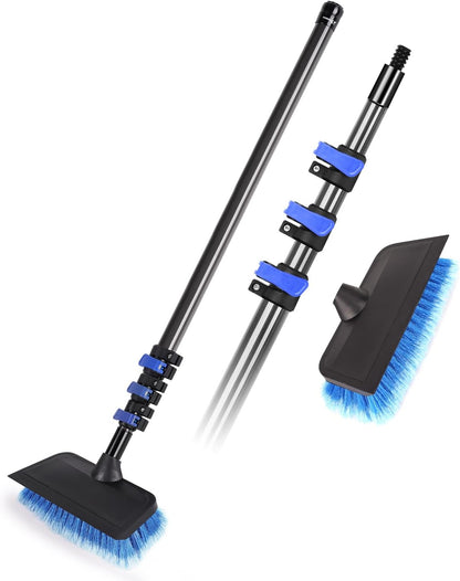 12-Foot Car Wash Brush with Long Handle & Built-in Rubber Squeegee - Carbon Fiber Extension Pole Cleaning Brush for Cars, Trucks, RVs, Boats, House Siding - Dual Function, Scratch-Free