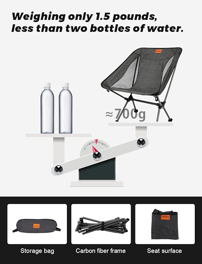 Camping Chair, Carbon Fiber Frame 1.5 lbs Ultralight Folding Chair, Compact Portable Camp Chair for Adults, Backpacking, Hiking, Outdoor, Travel