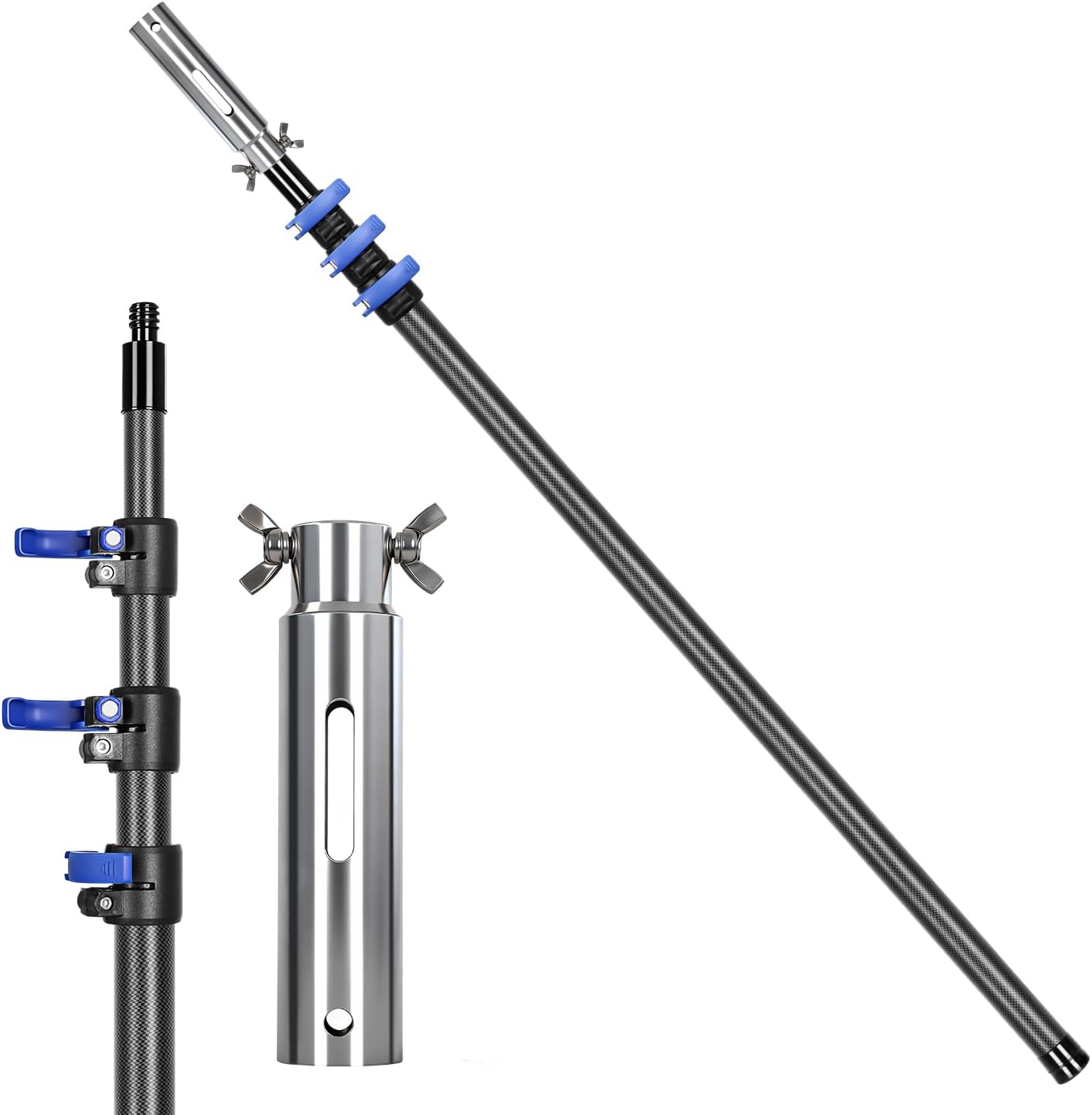 Carbon Fiber Pool Pole, 16FT Heavy Duty Telescopic Pool Pole, Universal Extension Pole for Nets, Skimmers