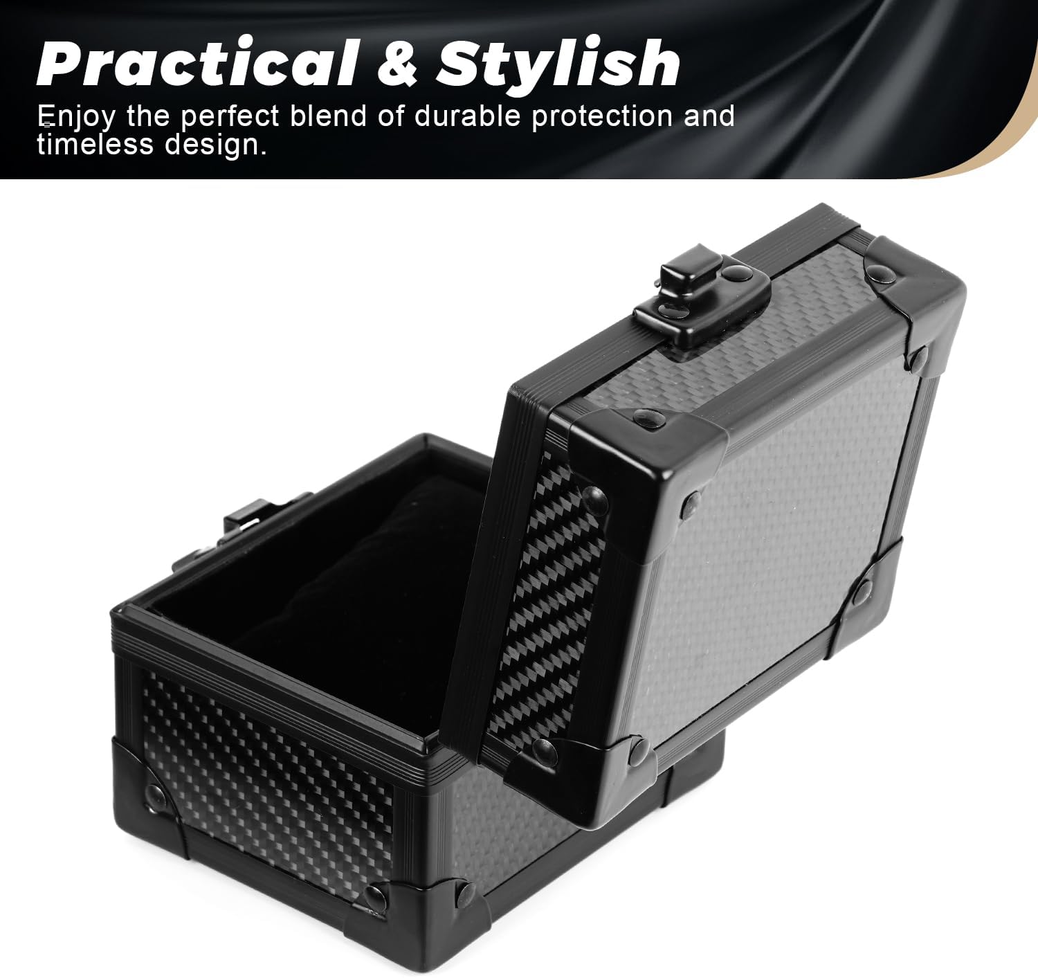 Msnaile Luxury Watch Case for Men, Carbon Fiber Hard Watch Box with Plush Interior, Single Storage Watch Organizer, Luxury Gift Box for Collectors