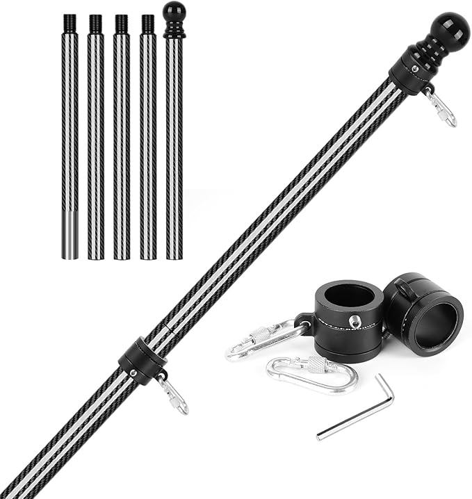 Msnaile 6FT 3K Carbon Fiber Flag Pole - Tangle Free Black Rust/Wind Resistant (No Bracket)