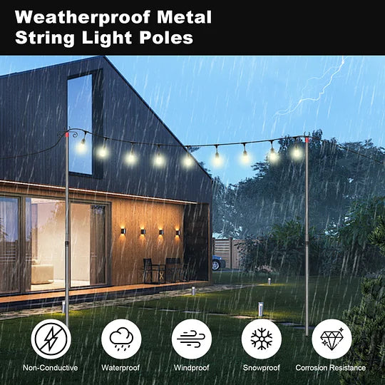 Carbon Fiber String Light Poles for Outside, Extends from 7 to 10FT Telescopic Outdoor Light Poles for String Lights, 2-Section Easily Setup Hanging Light Stand with Fork for Garden, 2 Pack