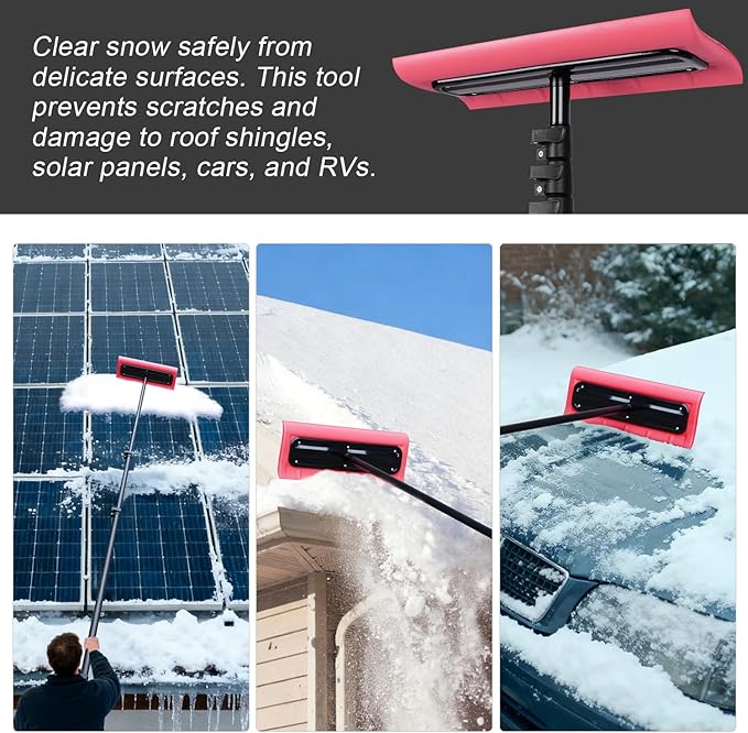 Msnaile 3.5-12FT Carbon Fiber Snow Roof Rake - EVA Foam Head Safe for Roofs/Solar Panels/RVs