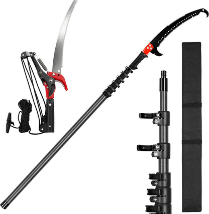 Lightweight Carbon Fiber Manual Pole Saw for Tree Trimming | 100% carbon fiber pole, sturdy locking joints prevent wobble, sharp steel blade and scissors, safely for tall tree branches