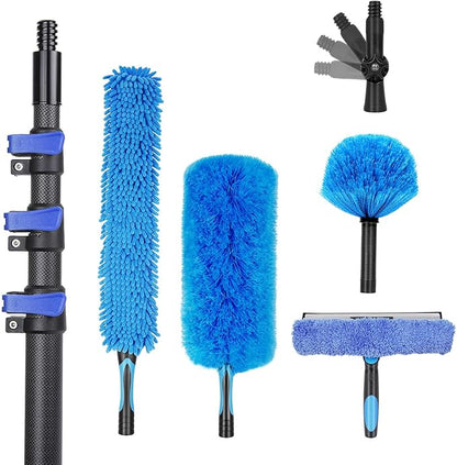5-in-1 Duster Kit - 4.7-24FT Carbon Fiber Pole for High Ceilings/Fans