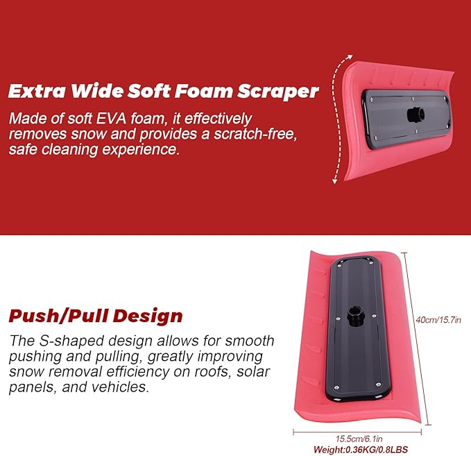 Msnaile 3.5-12FT Carbon Fiber Snow Roof Rake - EVA Foam Head Safe for Roofs/Solar Panels/RVs