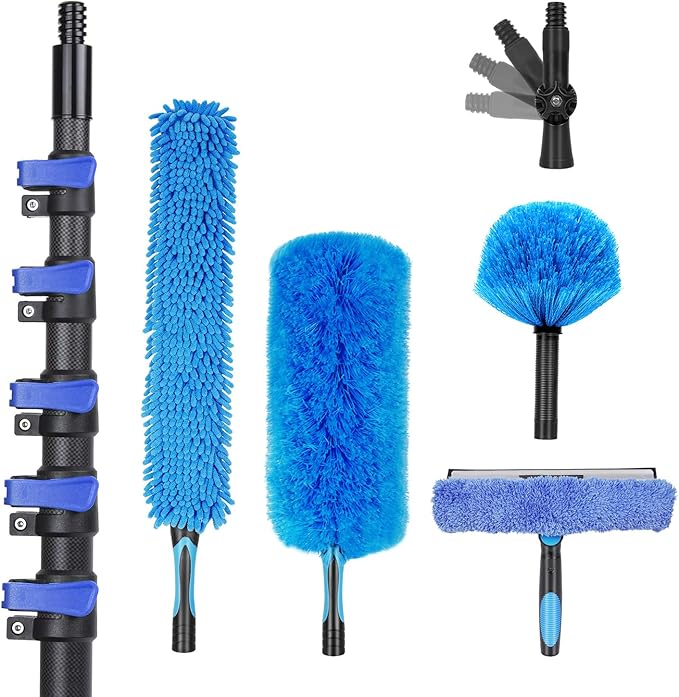Msnaile 5-in-1 Duster Kit - 4.7-24FT Carbon Fiber Pole for High Ceilings/Fans