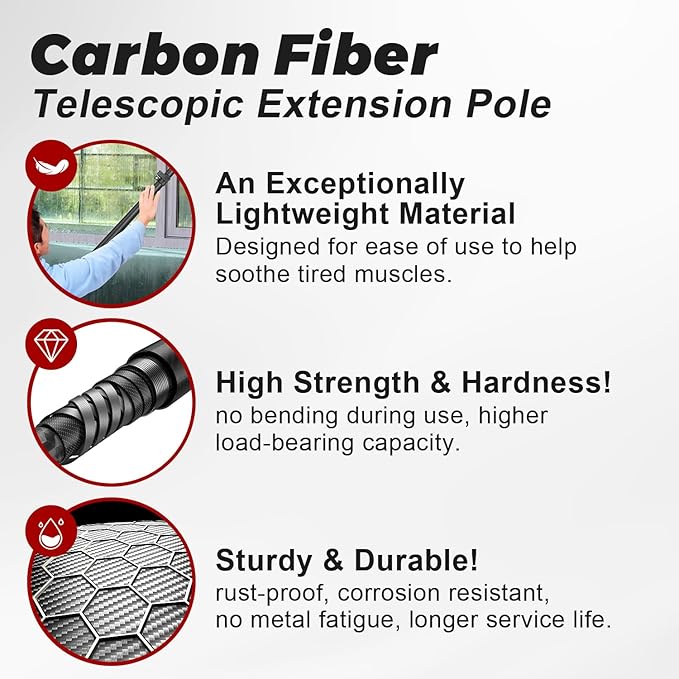 Msnaile 3.5-12FT Carbon Fiber Snow Roof Rake - EVA Foam Head Safe for Roofs/Solar Panels/RVs