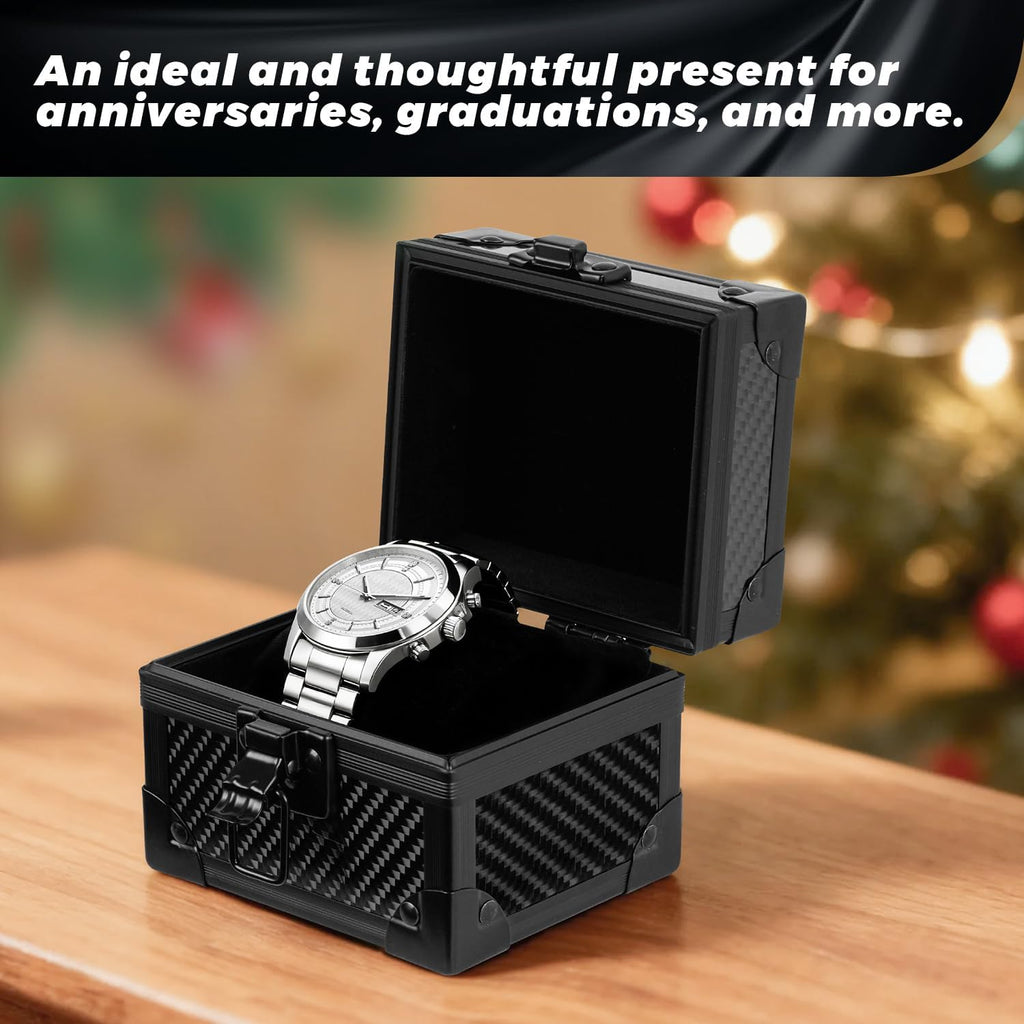 Msnaile Luxury Watch Case for Men, Carbon Fiber Hard Watch Box with Plush Interior, Single Storage Watch Organizer, Luxury Gift Box for Collectors