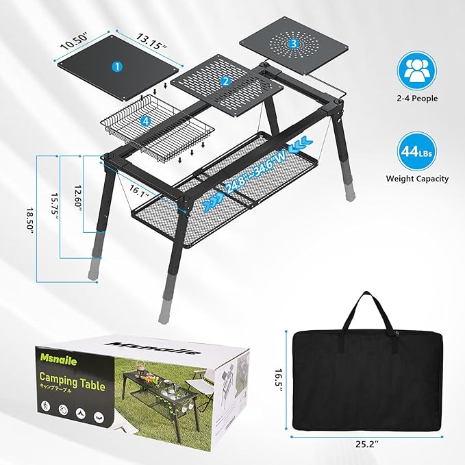 Msnaile Portable Adjustable IGT Camping Table - Folding Sturdy Outdoor Table for Picnic/Fishing