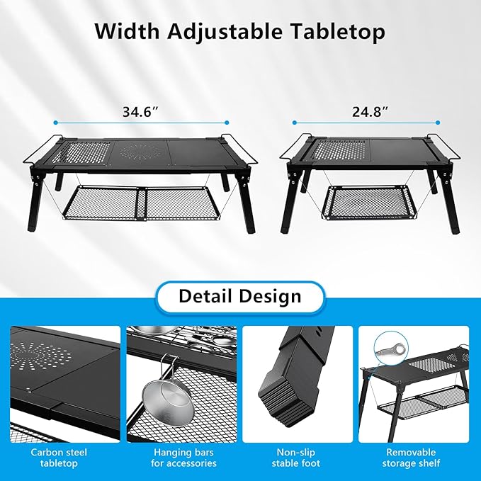 Msnaile Portable Adjustable IGT Camping Table - Folding Sturdy Outdoor Table for Picnic/Fishing