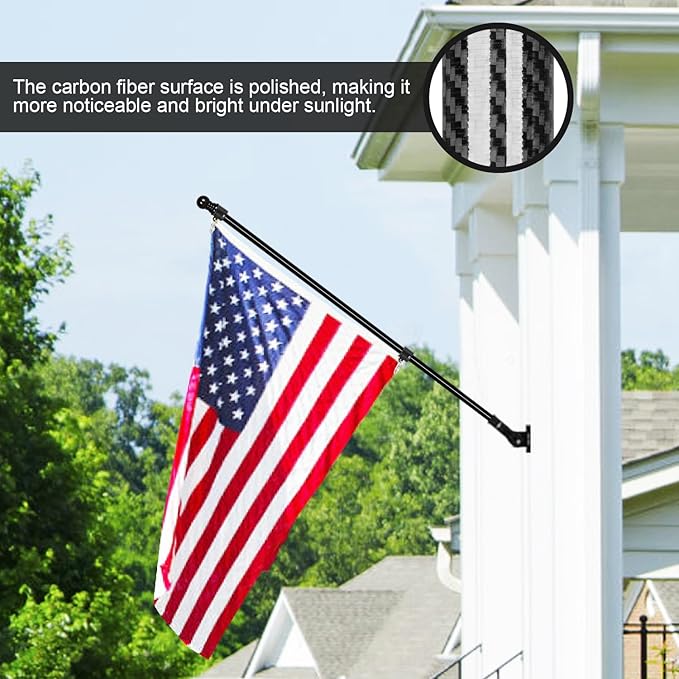 Msnaile 6FT 3K Carbon Fiber Flag Pole - Tangle Free Black Rust/Wind Resistant (No Bracket)
