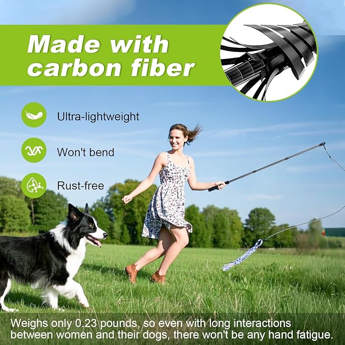 Msnaile Carbon Fiber Dog Flirt Pole - 40In Telescopic 0.23LBS with 2 Toys & Ropes
