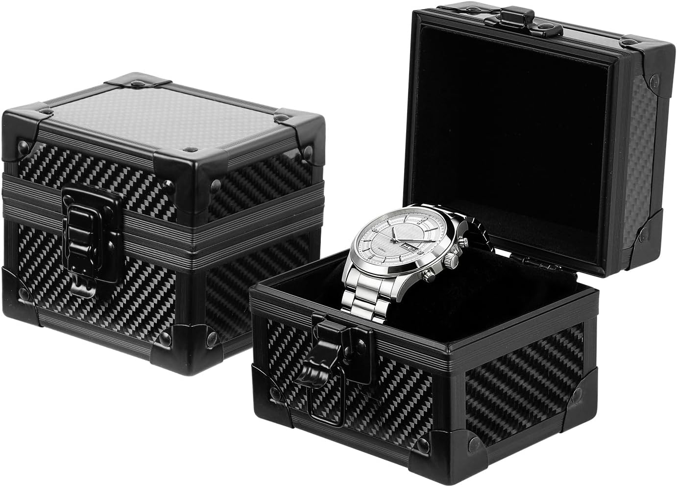 Msnaile Luxury Watch Case for Men, Carbon Fiber Hard Watch Box with Plush Interior, Single Storage Watch Organizer, Luxury Gift Box for Collectors