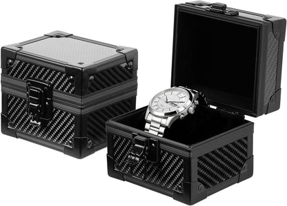 Luxury Watch Case for Men, Carbon Fiber Hard Watch Box with Plush Interior, Single Storage Watch Organizer, Luxury Gift Box for Collectors