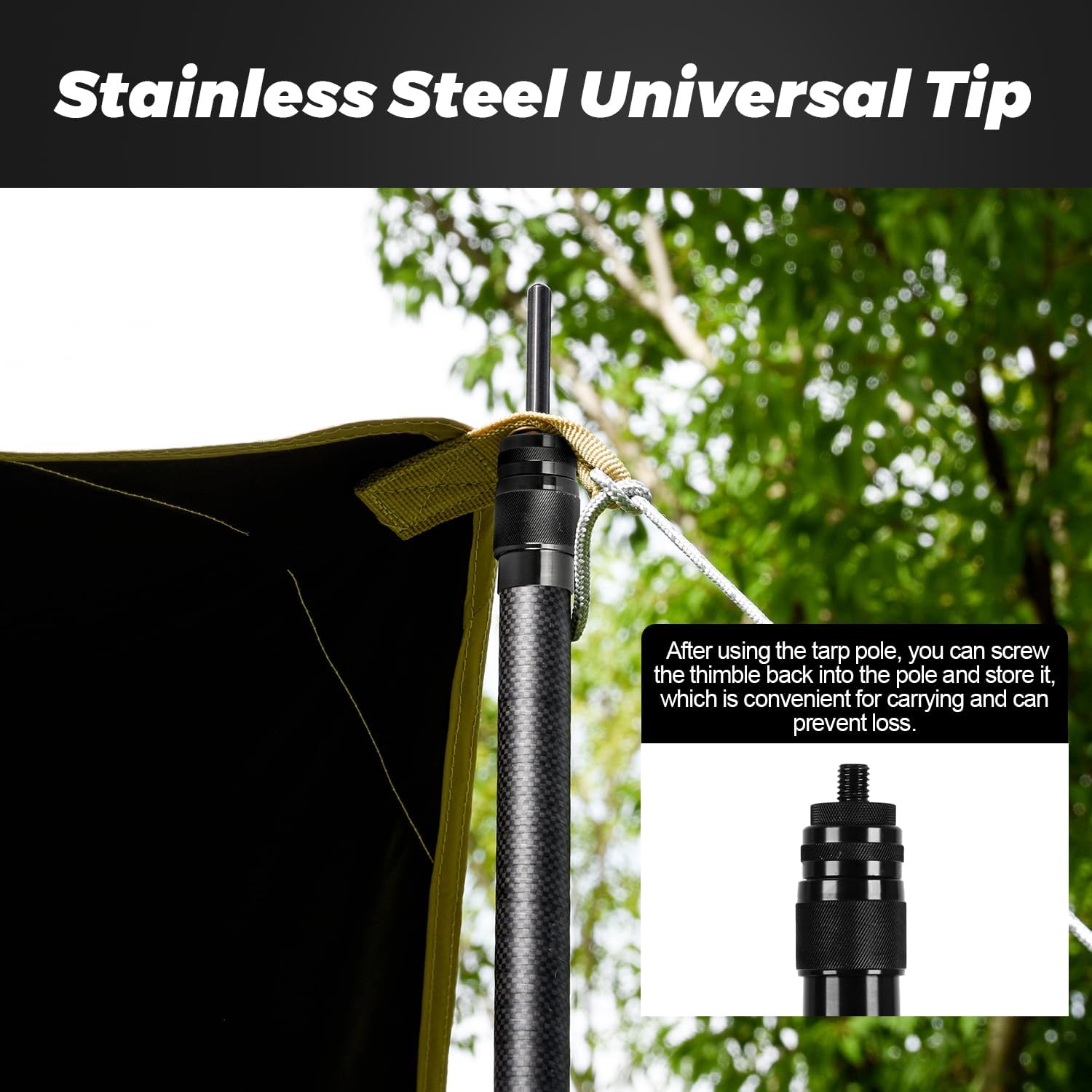 Msnaile Telescopic Tarp Poles, Canopy Adjustable Carbon Fiber Poles Set of 2, Portable & Lightweight Tent Tarps for Awning, Camping, Hiking 118