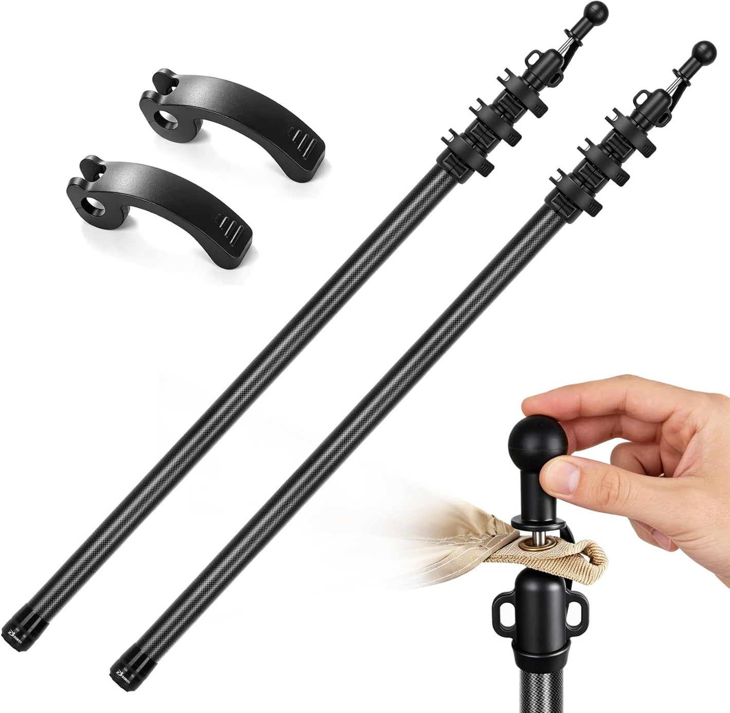 Msnaile Carbon Fiber Telescoping Tarp Poles - 2-Pack 8.5FT Adjustable Lightweight Awning Tent Poles with Protective End Caps, Quick-Deploy Windproof for Hiking & Backpacking