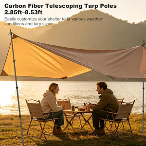 Carbon Fiber Telescoping Tarp Poles, 2 Pack 8.5FT Adjustable Lightweight Awning Tent Poles with Protective End Caps, Quick Deploy, Windproof for Hiking, Backpacking