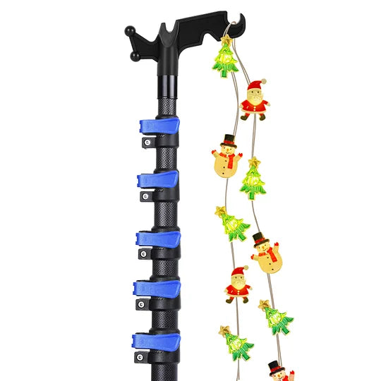 DOBEN Carbon Fiber Christmas Light Pole Hanger Tool Tree, 4.7 to 24FT Telescopic Extension Pole with Utility Hook for Holiday Light Installation, Multi Purpose Pole with Universal Thread Lightweight