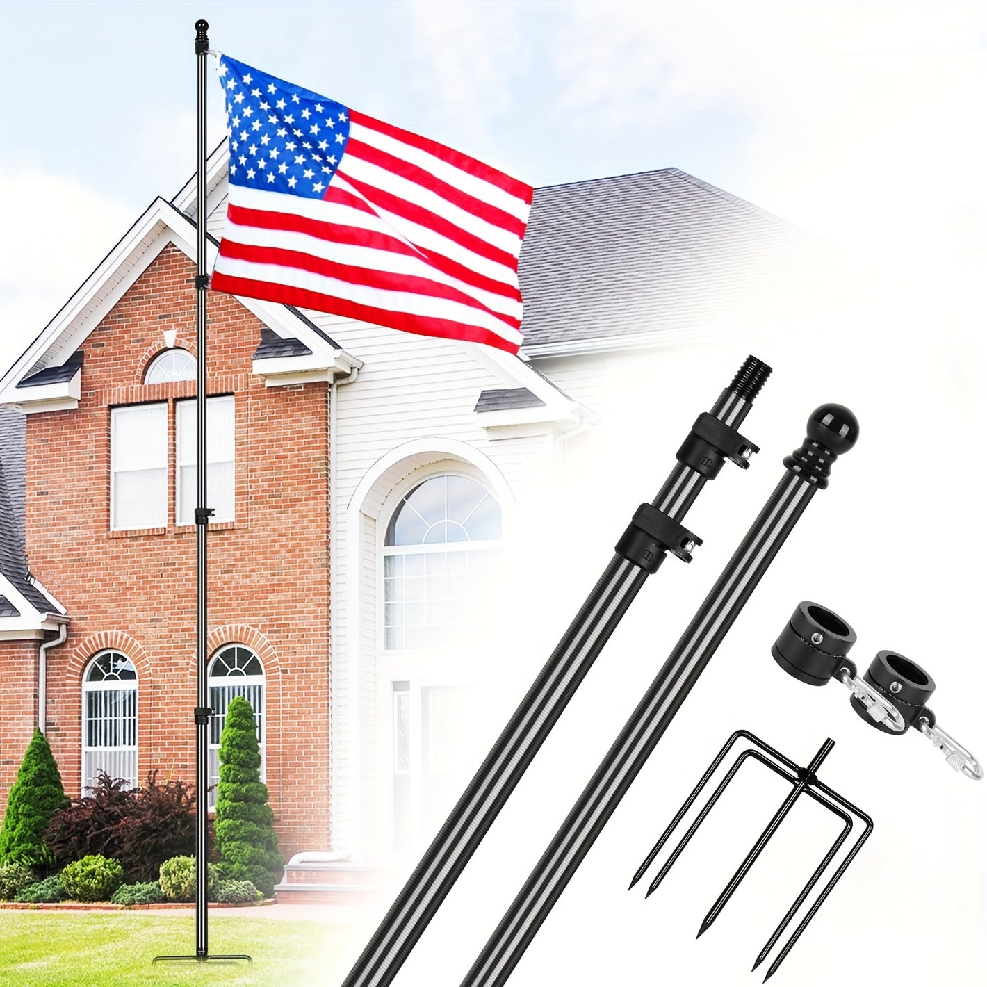 6FT 3K Carbon Fiber Flag Pole - Tangle Free Black Rust/Wind Resistant (No Bracket)