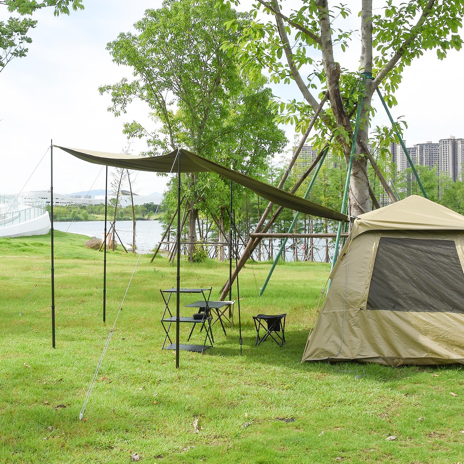 Msnaile Telescopic Tarp Poles, Canopy Adjustable Carbon Fiber Poles Set of 2, Portable & Lightweight Tent Tarps for Awning, Camping, Hiking 118"