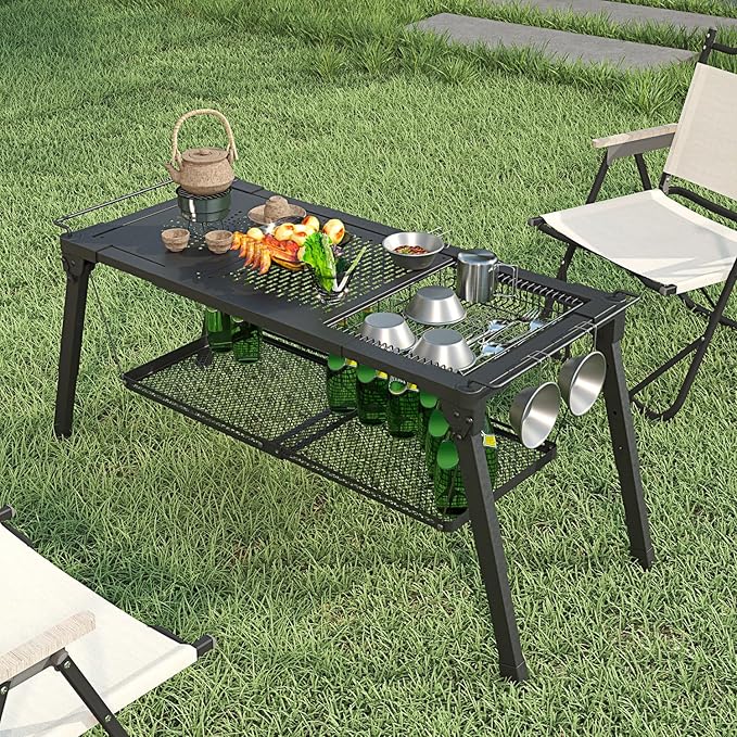 Msnaile Portable Adjustable IGT Camping Table - Folding Sturdy Outdoor Table for Picnic/Fishing
