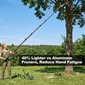 Lightweight Carbon Fiber Manual Pole Saw for Tree Trimming | 100% carbon fiber pole, sturdy locking joints prevent wobble, sharp steel blade and scissors, safely for tall tree branches