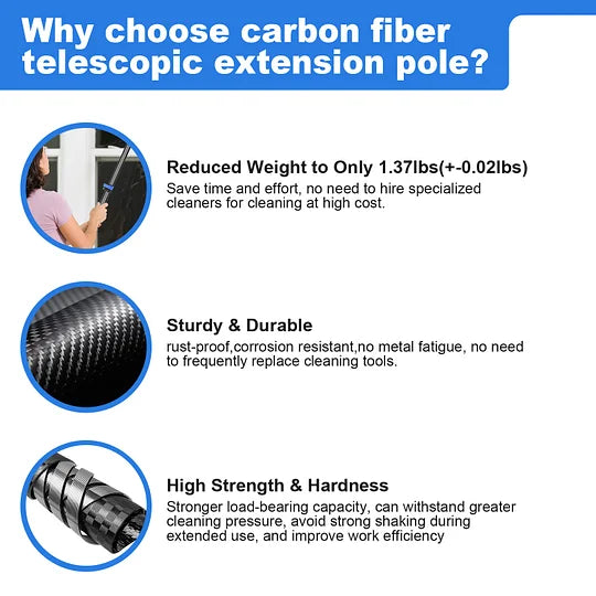 DOBEN 12-Foot Carbon Fiber Window Cleaner Tool with Telescopic Extension Pole, Rotating Scrubber & Squeegee - Durable Lightweight Design for Indoor/Outdoor Glass Cleaning