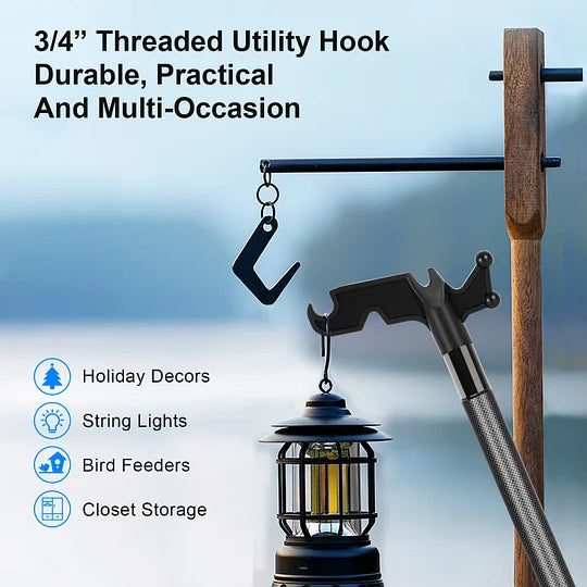 DOBEN Carbon Fiber Christmas Light Pole Hanger Tool Tree, 4.7 to 24FT Telescopic Extension Pole with Utility Hook for Holiday Light Installation, Multi Purpose Pole with Universal Thread Lightweight