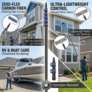 Ultra-Lightweight Carbon Fiber Telescoping Extension Pole - Rigid No-Flex Multi-Purpose Extendable Rod with Universal ACME Thread for Painting, Window Cleaning, RV & Boat Care