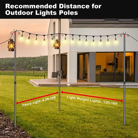 Carbon Fiber String Light Poles for Outside, Extends from 7 to 10FT Telescopic Outdoor Light Poles for String Lights, 2-Section Easily Setup Hanging Light Stand with Fork for Garden, 2 Pack