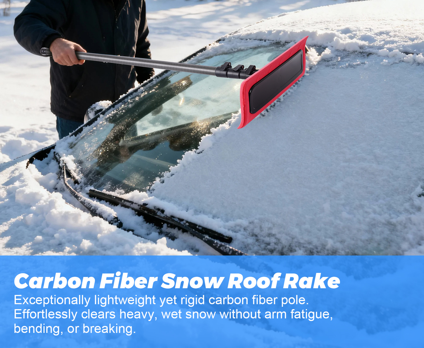 Scratch-Free carbon fiber Car Snow Brush & Ice Scraper | 3.5-12ft Pole.| Premium Snow Removal and Car Cleaner Kit |Perfect for SUV/Truck/Car Windshield, Windows, Roof