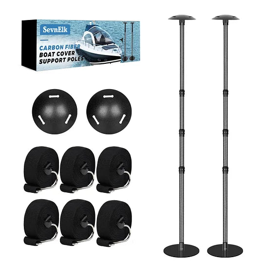 Carbon Fiber Boat Cover Support Poles - Adjustable Height 22.4"-66", Stable Iron Base - Pontoon Boat Cover System (2 Pack)