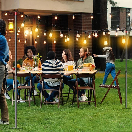 Carbon Fiber String Light Poles for Outside, Extends from 7 to 10FT Telescopic Outdoor Light Poles for String Lights, 2-Section Easily Setup Hanging Light Stand with Fork for Garden, 2 Pack