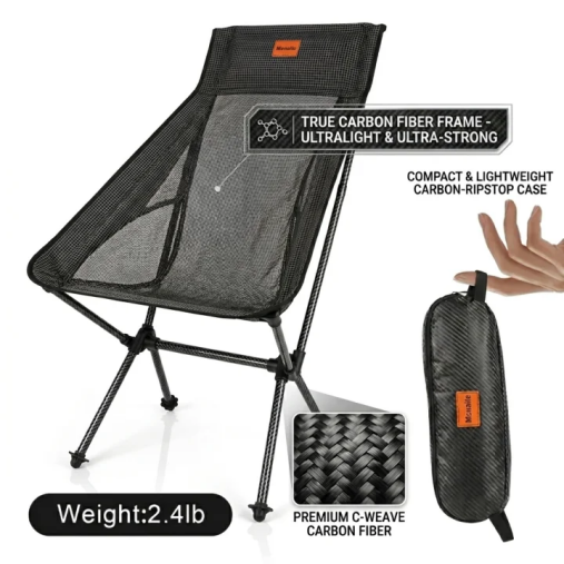 Msnaile 2.4lbs Carbon Fiber Lightweight Folding Chair – Compact & Durable Outdoor Seat