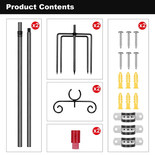 Carbon Fiber String Light Poles for Outside, Extends from 7 to 10FT Telescopic Outdoor Light Poles for String Lights, 2-Section Easily Setup Hanging Light Stand with Fork for Garden, 2 Pack