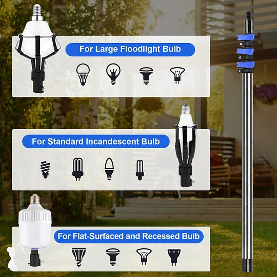 DOBEN Carbon Fiber Light Bulb Changer Pole 18FT Reach, Ultra Light Telescopic Extension Lightbulb Pole for High Ceilings, Recessed & Flood Lights, Incandescent Bulbs, Anit-Corrosion, Extends 3-12FT