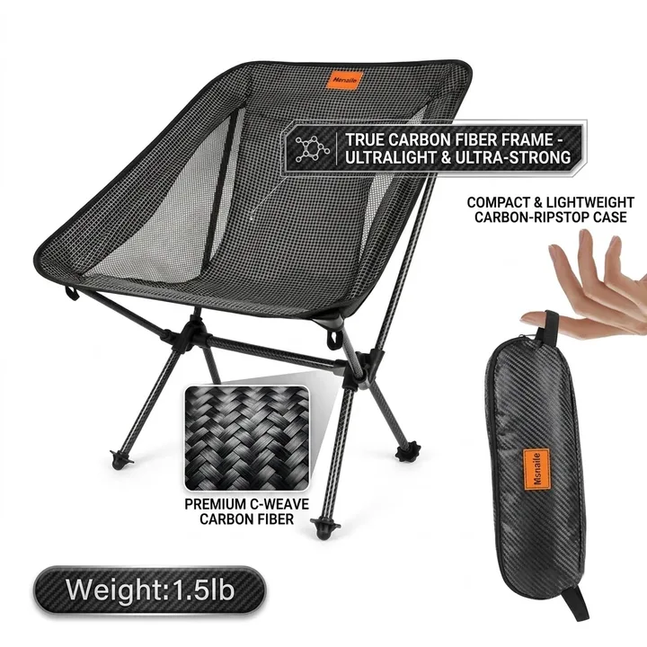 Msnaile Ultralight Carbon Fiber Camping Chair, 1.5 lbs Portable Folding Chair for Hiking, Backpacking & Camping